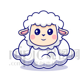 可爱卡通趴在云朵上的小绵羊