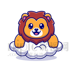 可愛卡通趴在云朵上的獅子