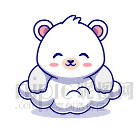 可愛卡通趴在云朵上的北極熊