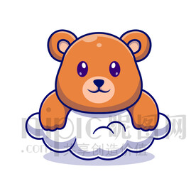 可愛卡通趴在云朵上的棕熊