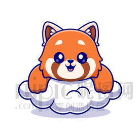 可愛卡通趴在云朵上的小浣熊