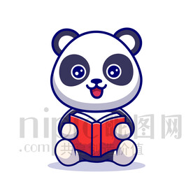 可愛卡通拿著書學(xué)習(xí)的大熊貓