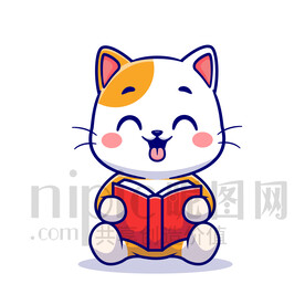 可愛卡通拿著書學(xué)習(xí)的小貓咪
