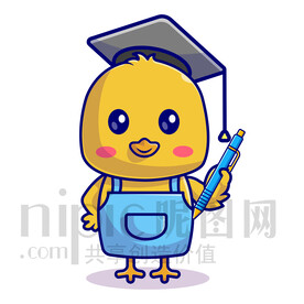 可愛卡通拿著鉛筆的小黃鴨