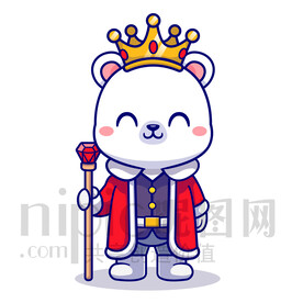 可愛卡通國王裝扮的北極熊