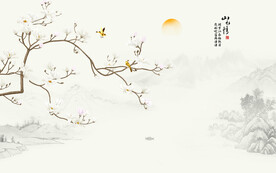 新中式手繪花鳥畫背景墻