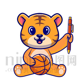 可爱卡通玩球的小老虎