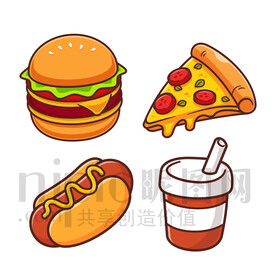 可爱卡通快餐汉堡披萨热狗可乐