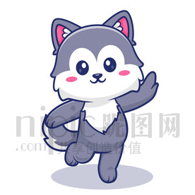 可愛卡通跳舞的小狼狗