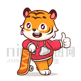 可愛卡通玩滑板的老虎