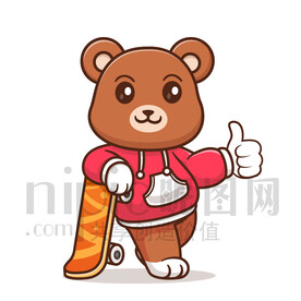 可愛卡通玩滑板的狗熊棕熊