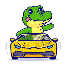 可愛卡通坐汽車的鱷魚
