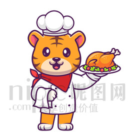 可愛卡通廚師老虎