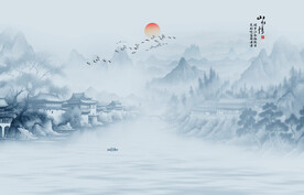 現(xiàn)代中式寫意水墨山水畫墻畫