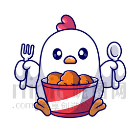 可愛卡通抱著炸雞的小雞