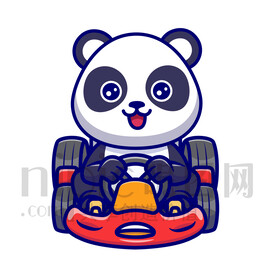 可愛卡通開卡丁車的熊貓