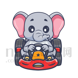 可愛卡通開卡丁車的大象