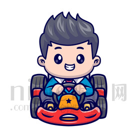 可愛卡通開卡丁車的小男孩