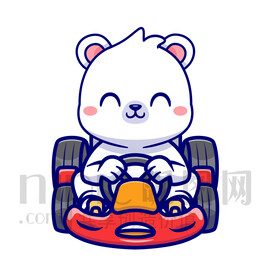 可愛卡通開卡丁車的北極熊
