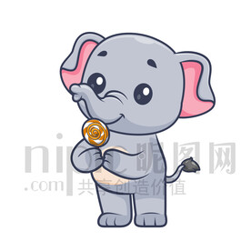 可愛卡通拿著棒棒糖的大象