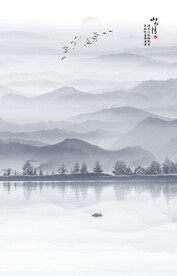 新中式水墨山水玄关画