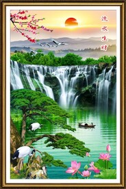 流水生財瀑布山水畫