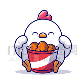 可愛卡通抱著炸雞的小雞