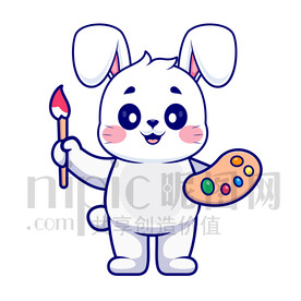 可愛卡通畫家繪畫的小白兔