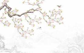 新中式工筆花鳥畫背景墻