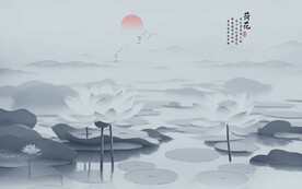 水墨荷花背景墻