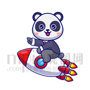 可爱卡通坐火箭的大熊猫