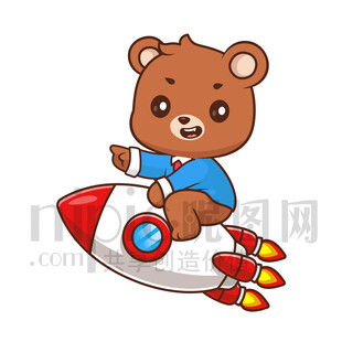 可愛卡通坐火箭的狗熊