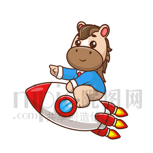 可愛卡通坐火箭的馬