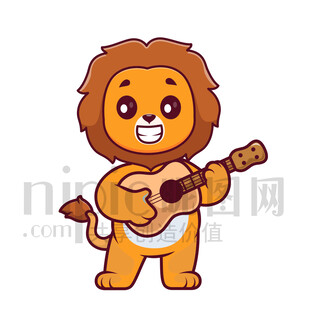 可愛卡通彈吉他的獅子