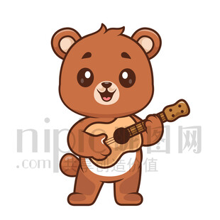 可愛卡通彈吉他的狗熊