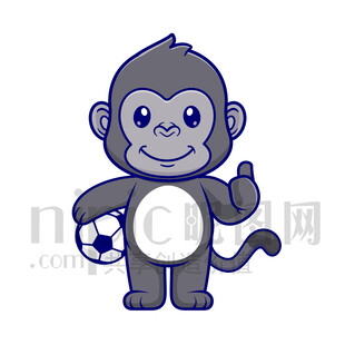 可愛卡通踢足球的大猩猩