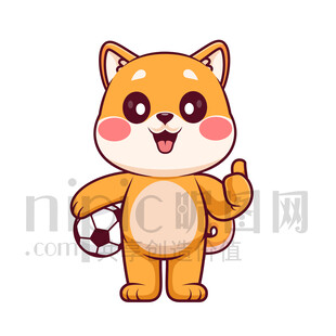 可愛卡通踢足球的小狗