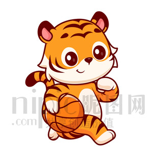 可愛卡通愛運動打籃球的老虎