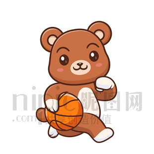 可愛(ài)卡通愛(ài)運(yùn)動(dòng)打籃球的狗熊