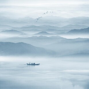 意境水墨山水壁畫