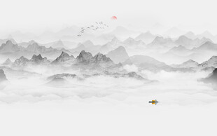 新中式禪意山水畫背景墻