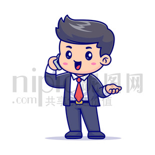 可愛卡通商務人士打電話的人
