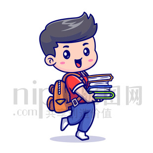 可愛卡通人物愛學(xué)習(xí)的小男孩