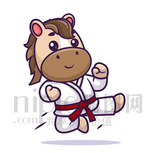 可愛卡通練習(xí)跆拳道武術(shù)的馬