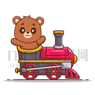 可愛卡通坐火車的狗熊棕熊