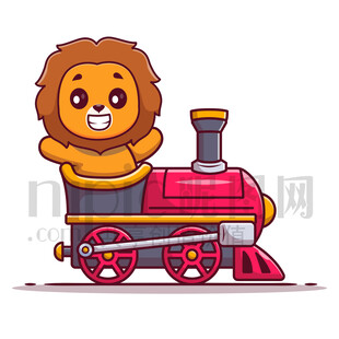 可爱卡通坐火车的狮子