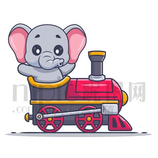 可愛卡通坐火車的大象