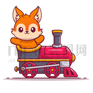 可愛卡通坐火車的狐貍