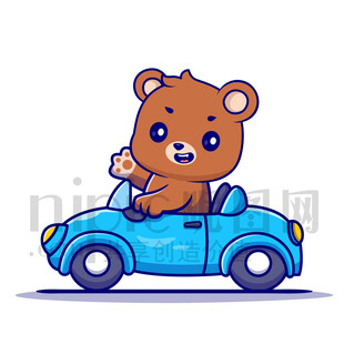 可愛卡通開小汽車的狗熊
