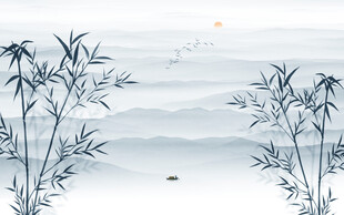 新中式水墨國畫竹子背景墻